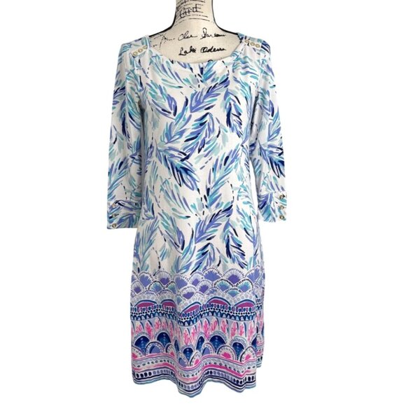 Lilly Pulitzer Sophie Dress Flock Together Blue & Pink 3/4 Sleeve Womens Size S - Picture 2 of 9